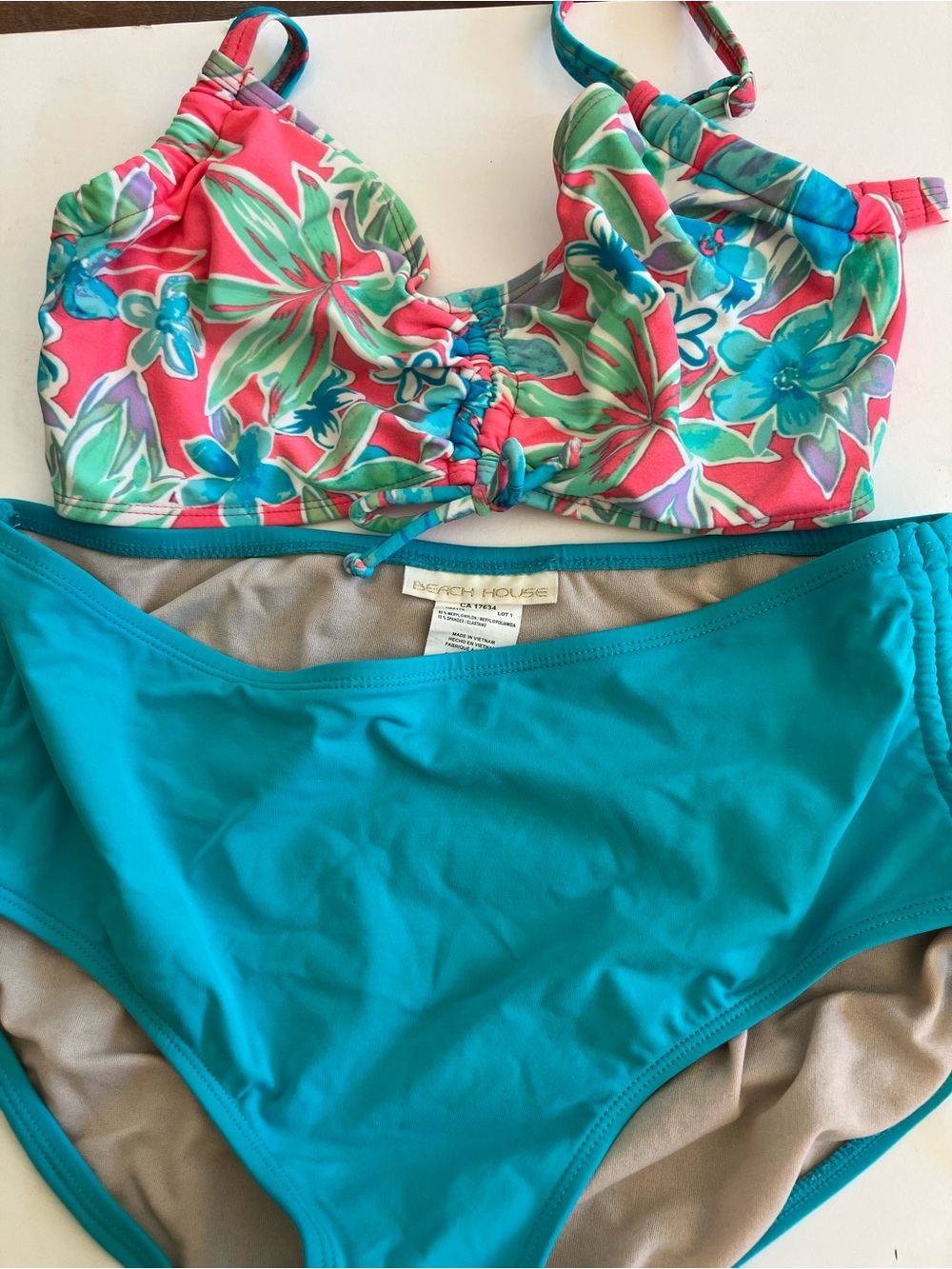 Beach House Floral Bikini Top and Teal Bottom - Pink, Teal, Green